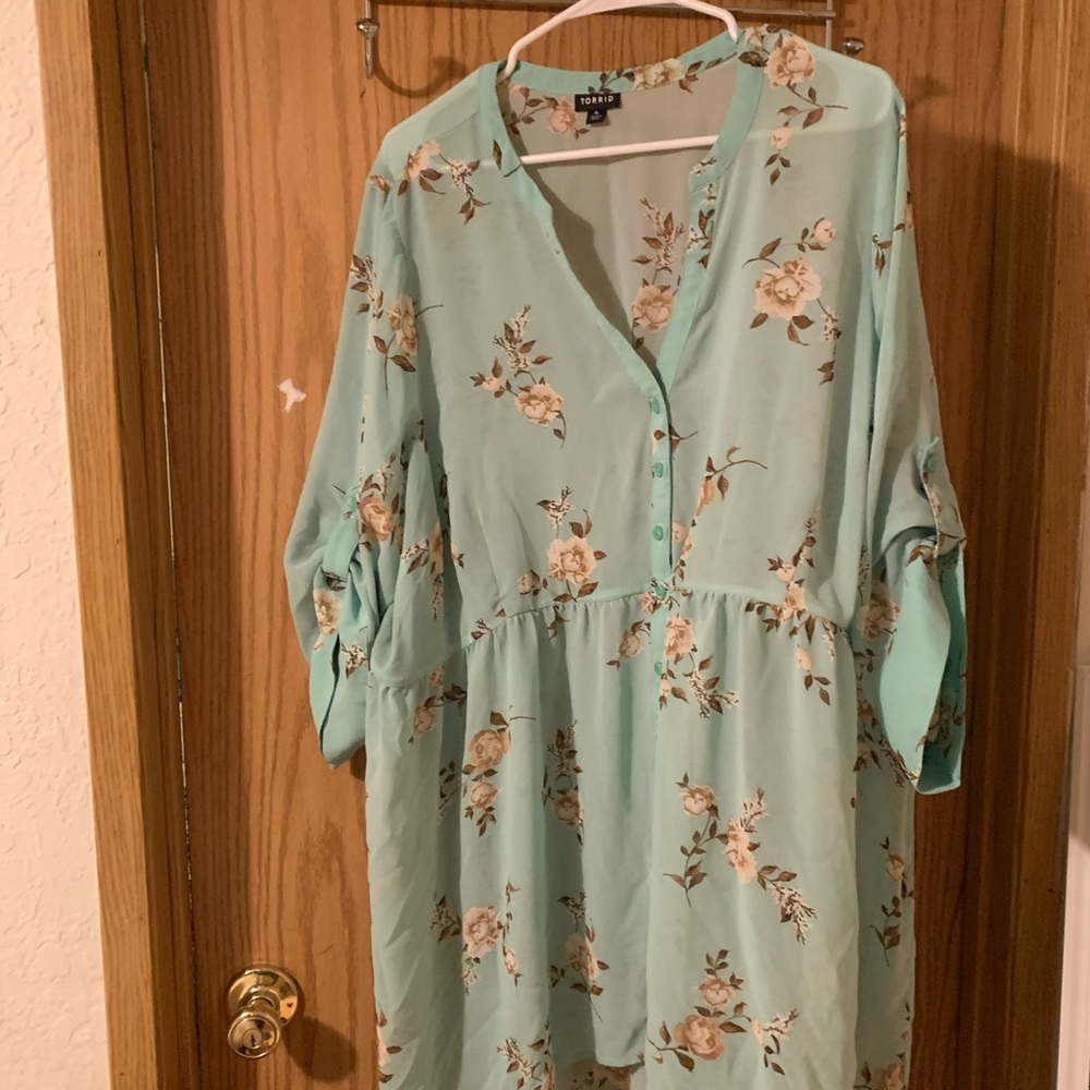 LEXIE - MINT BLUE FLORAL CHIFFON BABYDOLL TUNIC